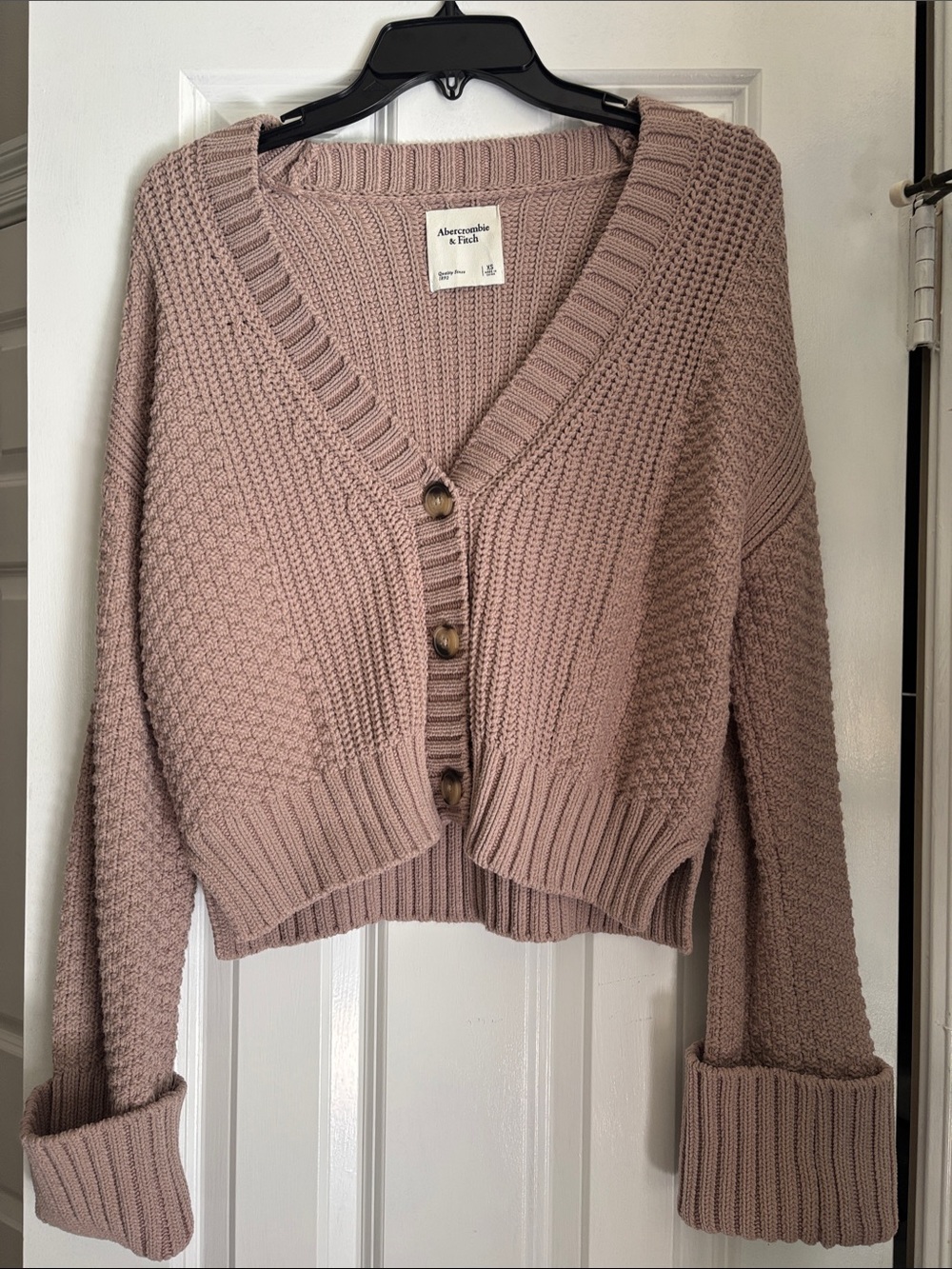 Abercrombie & Fitch Taupe Chunky V-Neck Button Cardigan